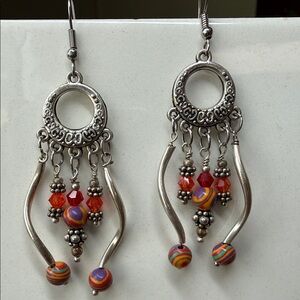 Silver and Red Dangle Earrings